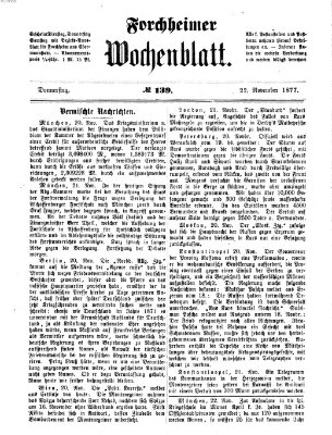 Amtsblatt für die Königlichen Bezirksämter Forchheim und Ebermannstadt sowie für die Königliche Stadt Forchheim Donnerstag 22. November 1877