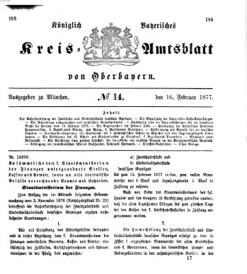 Königlich-bayerisches Kreis-Amtsblatt von Oberbayern (Münchner Intelligenzblatt) Freitag 16. Februar 1877