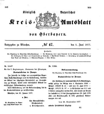 Königlich-bayerisches Kreis-Amtsblatt von Oberbayern (Münchner Intelligenzblatt) Dienstag 5. Juni 1877