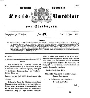 Königlich-bayerisches Kreis-Amtsblatt von Oberbayern (Münchner Intelligenzblatt) Dienstag 12. Juni 1877