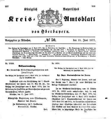 Königlich-bayerisches Kreis-Amtsblatt von Oberbayern (Münchner Intelligenzblatt) Freitag 15. Juni 1877