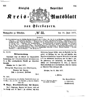 Königlich-bayerisches Kreis-Amtsblatt von Oberbayern (Münchner Intelligenzblatt) Dienstag 19. Juni 1877