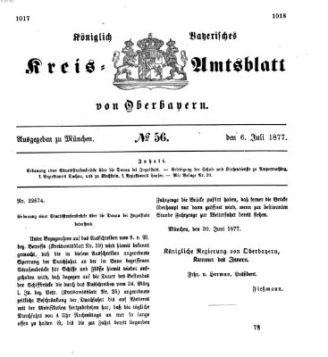 Königlich-bayerisches Kreis-Amtsblatt von Oberbayern (Münchner Intelligenzblatt) Freitag 6. Juli 1877