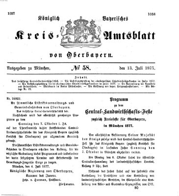 Königlich-bayerisches Kreis-Amtsblatt von Oberbayern (Münchner Intelligenzblatt) Freitag 13. Juli 1877