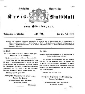 Königlich-bayerisches Kreis-Amtsblatt von Oberbayern (Münchner Intelligenzblatt) Freitag 20. Juli 1877