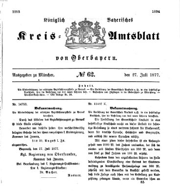 Königlich-bayerisches Kreis-Amtsblatt von Oberbayern (Münchner Intelligenzblatt) Freitag 27. Juli 1877