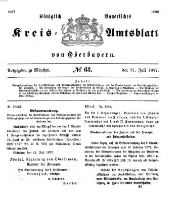 Königlich-bayerisches Kreis-Amtsblatt von Oberbayern (Münchner Intelligenzblatt) Dienstag 31. Juli 1877