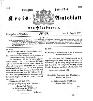 Königlich-bayerisches Kreis-Amtsblatt von Oberbayern (Münchner Intelligenzblatt) Dienstag 7. August 1877