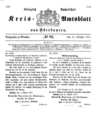 Königlich-bayerisches Kreis-Amtsblatt von Oberbayern (Münchner Intelligenzblatt) Freitag 12. Oktober 1877