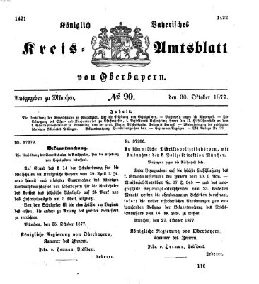 Königlich-bayerisches Kreis-Amtsblatt von Oberbayern (Münchner Intelligenzblatt) Dienstag 30. Oktober 1877