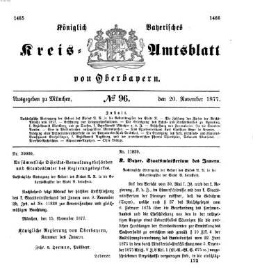 Königlich-bayerisches Kreis-Amtsblatt von Oberbayern (Münchner Intelligenzblatt) Samstag 20. Oktober 1877