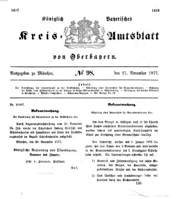 Königlich-bayerisches Kreis-Amtsblatt von Oberbayern (Münchner Intelligenzblatt) Samstag 27. Oktober 1877