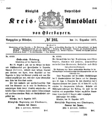 Königlich-bayerisches Kreis-Amtsblatt von Oberbayern (Münchner Intelligenzblatt) Freitag 14. Dezember 1877