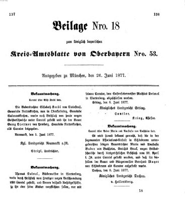 Königlich-bayerisches Kreis-Amtsblatt von Oberbayern (Münchner Intelligenzblatt) Dienstag 26. Juni 1877