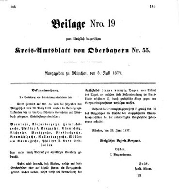 Königlich-bayerisches Kreis-Amtsblatt von Oberbayern (Münchner Intelligenzblatt) Dienstag 3. Juli 1877