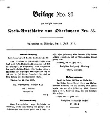 Königlich-bayerisches Kreis-Amtsblatt von Oberbayern (Münchner Intelligenzblatt) Freitag 6. Juli 1877