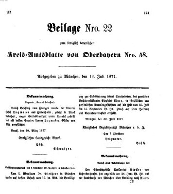 Königlich-bayerisches Kreis-Amtsblatt von Oberbayern (Münchner Intelligenzblatt) Freitag 13. Juli 1877