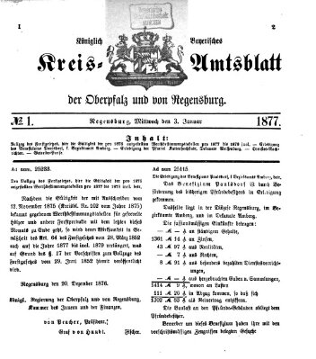 Königlich-bayerisches Kreis-Amtsblatt der Oberpfalz und von Regensburg (Königlich bayerisches Intelligenzblatt für die Oberpfalz und von Regensburg) Mittwoch 3. Januar 1877