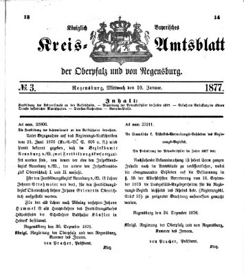 Königlich-bayerisches Kreis-Amtsblatt der Oberpfalz und von Regensburg (Königlich bayerisches Intelligenzblatt für die Oberpfalz und von Regensburg) Mittwoch 10. Januar 1877