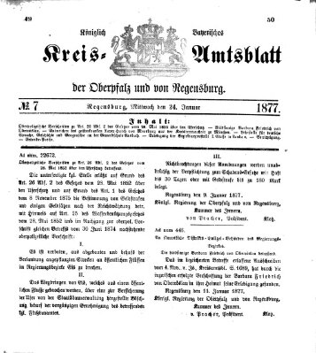 Königlich-bayerisches Kreis-Amtsblatt der Oberpfalz und von Regensburg (Königlich bayerisches Intelligenzblatt für die Oberpfalz und von Regensburg) Mittwoch 24. Januar 1877