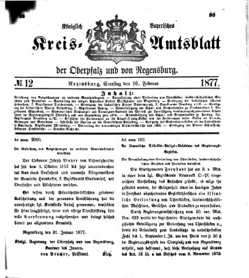 Königlich-bayerisches Kreis-Amtsblatt der Oberpfalz und von Regensburg (Königlich bayerisches Intelligenzblatt für die Oberpfalz und von Regensburg) Samstag 10. Februar 1877