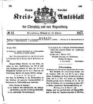 Königlich-bayerisches Kreis-Amtsblatt der Oberpfalz und von Regensburg (Königlich bayerisches Intelligenzblatt für die Oberpfalz und von Regensburg) Mittwoch 14. Februar 1877