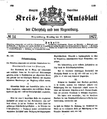 Königlich-bayerisches Kreis-Amtsblatt der Oberpfalz und von Regensburg (Königlich bayerisches Intelligenzblatt für die Oberpfalz und von Regensburg) Samstag 17. Februar 1877