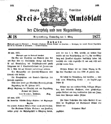 Königlich-bayerisches Kreis-Amtsblatt der Oberpfalz und von Regensburg (Königlich bayerisches Intelligenzblatt für die Oberpfalz und von Regensburg) Donnerstag 1. März 1877