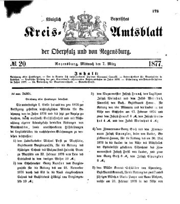 Königlich-bayerisches Kreis-Amtsblatt der Oberpfalz und von Regensburg (Königlich bayerisches Intelligenzblatt für die Oberpfalz und von Regensburg) Mittwoch 7. März 1877