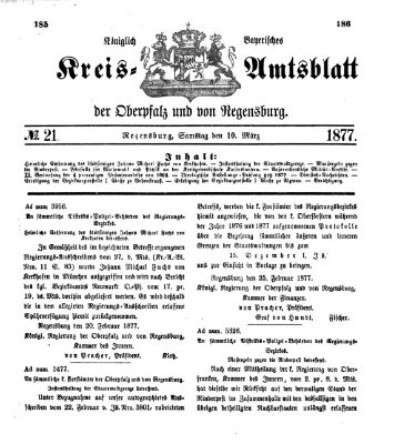 Königlich-bayerisches Kreis-Amtsblatt der Oberpfalz und von Regensburg (Königlich bayerisches Intelligenzblatt für die Oberpfalz und von Regensburg) Samstag 10. März 1877