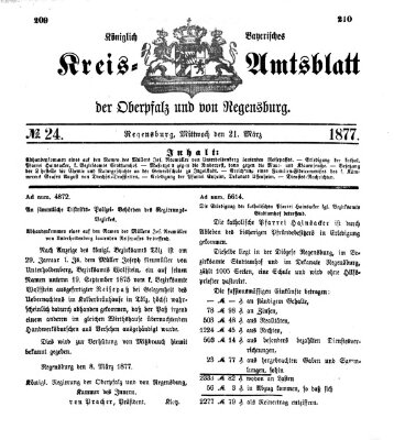 Königlich-bayerisches Kreis-Amtsblatt der Oberpfalz und von Regensburg (Königlich bayerisches Intelligenzblatt für die Oberpfalz und von Regensburg) Mittwoch 21. März 1877