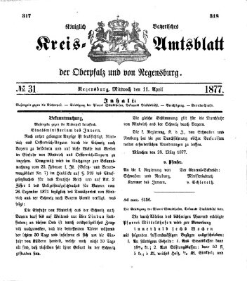 Königlich-bayerisches Kreis-Amtsblatt der Oberpfalz und von Regensburg (Königlich bayerisches Intelligenzblatt für die Oberpfalz und von Regensburg) Mittwoch 11. April 1877