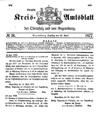 Königlich-bayerisches Kreis-Amtsblatt der Oberpfalz und von Regensburg (Königlich bayerisches Intelligenzblatt für die Oberpfalz und von Regensburg) Samstag 28. April 1877