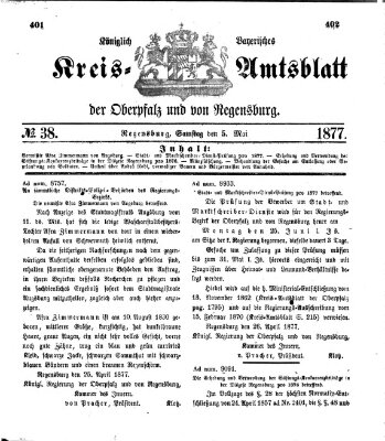 Königlich-bayerisches Kreis-Amtsblatt der Oberpfalz und von Regensburg (Königlich bayerisches Intelligenzblatt für die Oberpfalz und von Regensburg) Samstag 5. Mai 1877