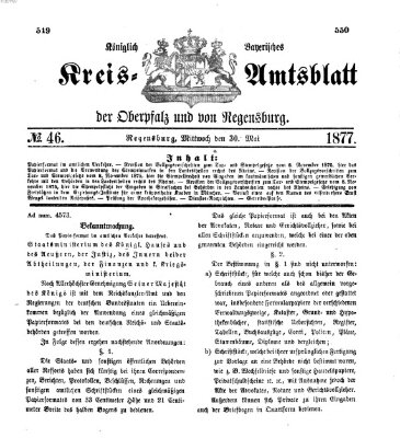 Königlich-bayerisches Kreis-Amtsblatt der Oberpfalz und von Regensburg (Königlich bayerisches Intelligenzblatt für die Oberpfalz und von Regensburg) Mittwoch 30. Mai 1877