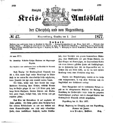 Königlich-bayerisches Kreis-Amtsblatt der Oberpfalz und von Regensburg (Königlich bayerisches Intelligenzblatt für die Oberpfalz und von Regensburg) Samstag 2. Juni 1877