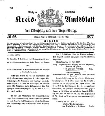 Königlich-bayerisches Kreis-Amtsblatt der Oberpfalz und von Regensburg (Königlich bayerisches Intelligenzblatt für die Oberpfalz und von Regensburg) Mittwoch 25. Juli 1877