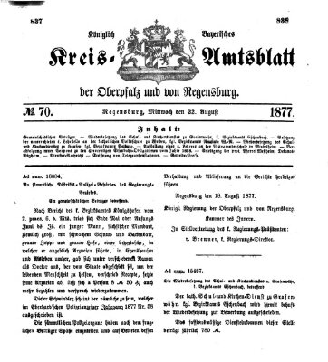 Königlich-bayerisches Kreis-Amtsblatt der Oberpfalz und von Regensburg (Königlich bayerisches Intelligenzblatt für die Oberpfalz und von Regensburg) Mittwoch 22. August 1877