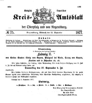 Königlich-bayerisches Kreis-Amtsblatt der Oberpfalz und von Regensburg (Königlich bayerisches Intelligenzblatt für die Oberpfalz und von Regensburg) Mittwoch 12. September 1877