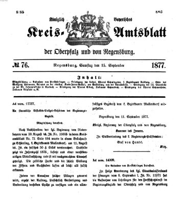 Königlich-bayerisches Kreis-Amtsblatt der Oberpfalz und von Regensburg (Königlich bayerisches Intelligenzblatt für die Oberpfalz und von Regensburg) Samstag 15. September 1877