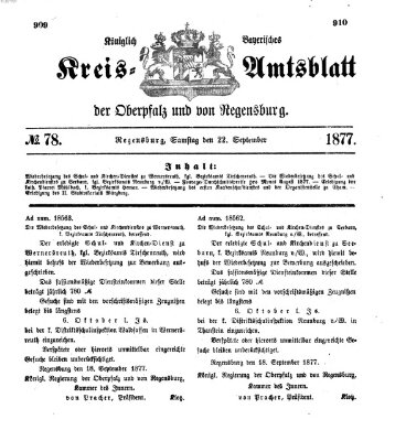 Königlich-bayerisches Kreis-Amtsblatt der Oberpfalz und von Regensburg (Königlich bayerisches Intelligenzblatt für die Oberpfalz und von Regensburg) Samstag 22. September 1877