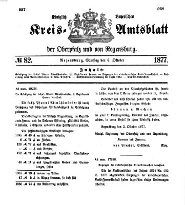 Königlich-bayerisches Kreis-Amtsblatt der Oberpfalz und von Regensburg (Königlich bayerisches Intelligenzblatt für die Oberpfalz und von Regensburg) Samstag 6. Oktober 1877