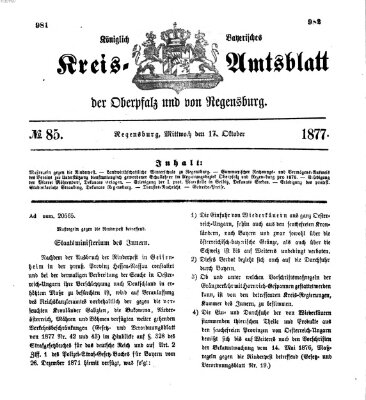 Königlich-bayerisches Kreis-Amtsblatt der Oberpfalz und von Regensburg (Königlich bayerisches Intelligenzblatt für die Oberpfalz und von Regensburg) Mittwoch 17. Oktober 1877