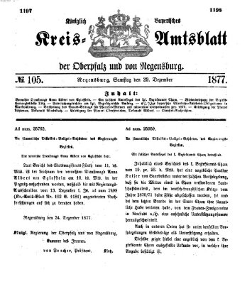 Königlich-bayerisches Kreis-Amtsblatt der Oberpfalz und von Regensburg (Königlich bayerisches Intelligenzblatt für die Oberpfalz und von Regensburg) Samstag 29. Dezember 1877