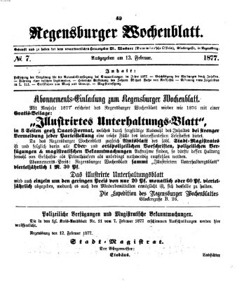 Regensburger Wochenblatt Dienstag 13. Februar 1877