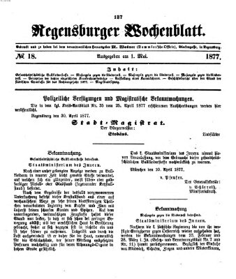 Regensburger Wochenblatt Dienstag 1. Mai 1877