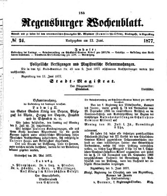 Regensburger Wochenblatt Dienstag 12. Juni 1877