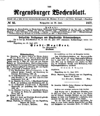 Regensburger Wochenblatt Dienstag 19. Juni 1877