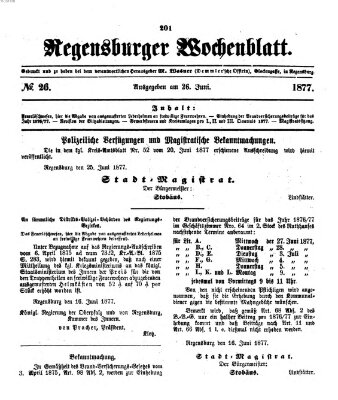 Regensburger Wochenblatt Dienstag 26. Juni 1877