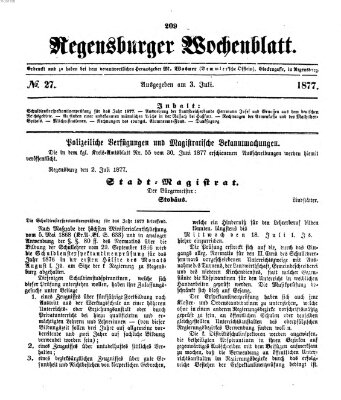 Regensburger Wochenblatt Dienstag 3. Juli 1877